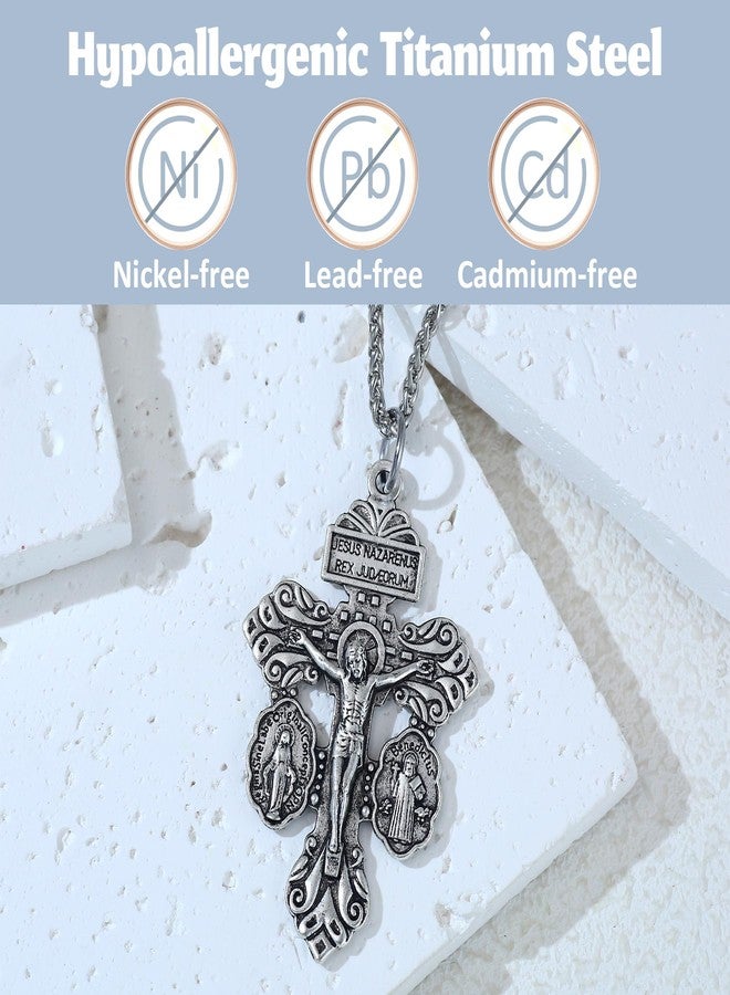 SANDOO Pardon Crucifix Necklace with St Benedict Medal - Cruz Del Perdon Catolica,Crucifijo Del Perdon,Regalo Religioso Católico De Plata Para Hombres Y Mujeres - Image 2
